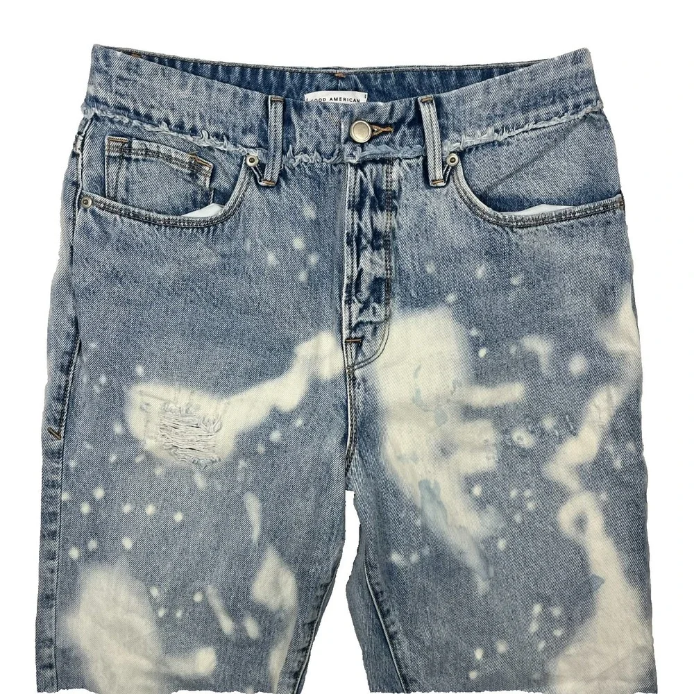 Good American Straight Leg Jeans Womens 6 Fits 28x29 Distressed‎ Bleach Splatter